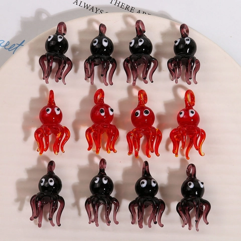 Handmade Lampwork Glass Octopus Pendant Ocean Life 3D Octopus Charm DIY Earring Necklace Jewelry Finding Craft Accessory