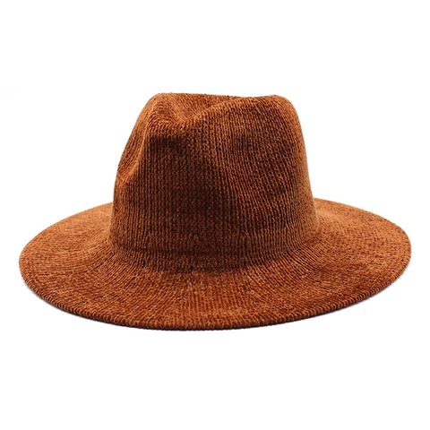 Cappello Fedora In Maglia Di Ciniglia Tesa Larga Caldo Vintage Jazz Cap Colore Solido Moda Invernale Per Uomo Donna