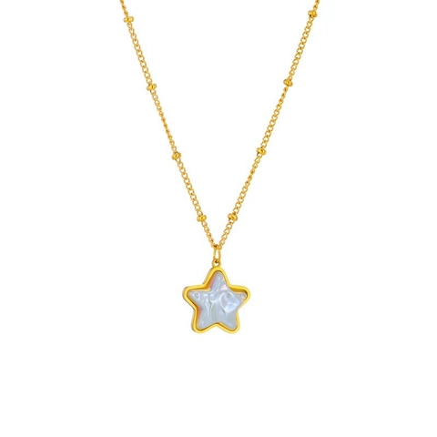 Collar Con Colgante De Estrella Y Pendientes De Aro Acero Inoxidable Chapado En Oro Nácar Joyería