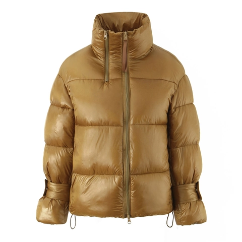 Chaqueta Acolchada Brillante para Mujer Cuello Alto Cremallera Doble Acolchada Cálida Abrigo Invierno Moda Streetwear