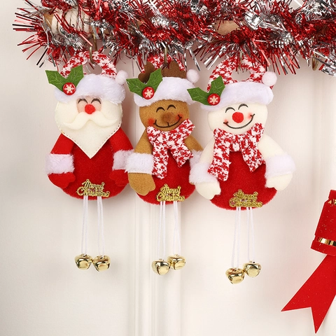 Ornamenti Appesi Di Natale Peluche Tessuto Babbo Natale Renna Pupazzo Di Neve Ciondolo Con Campanellini Decorazione