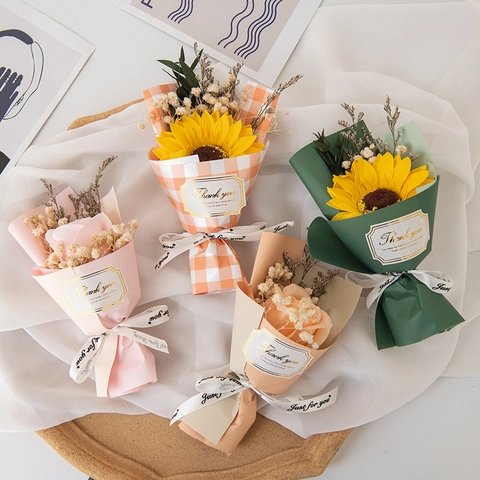 Mini Bouquet Handmade Soap Roses Sunflower Dried Flowers Gift Valentine Mother Day Romantic Home Decor