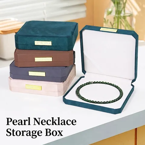 Octagonal Velvet Necklace Jewelry Case Artificial Pearl Storage Holder With Metal Plate Mother Day Gift Packaging Luxury Display Organizer