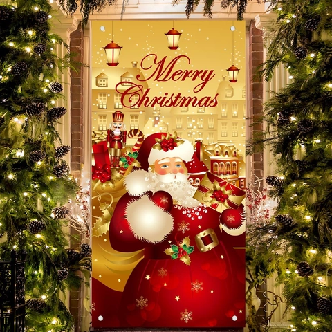 Weihnachts Tür Banner Polyester Weihnachtsmann Nussknacker Veranda Dekoration Außen Feiertag Festlich Haus Dekor