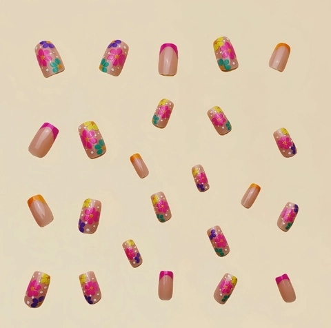 Uñas Postizas Francesas Con Diseño De Flores 3D Coffin Largas Uñas Artificiales Para Mujeres Estilo Dulce De Verano