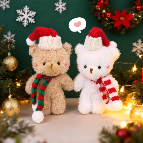 Portachiavi Orsetto Di Peluche Di Natale Simpatico Orsetto Con Cappello Sciarpa Bambola Morbida Ornamento Borsa Festivo