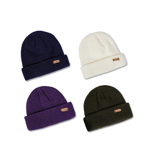 Kids Winter Knitted Beanie Ribbed Acrylic Warm Cuffed Hat With Deer Leather Patch For Children Boys Girls