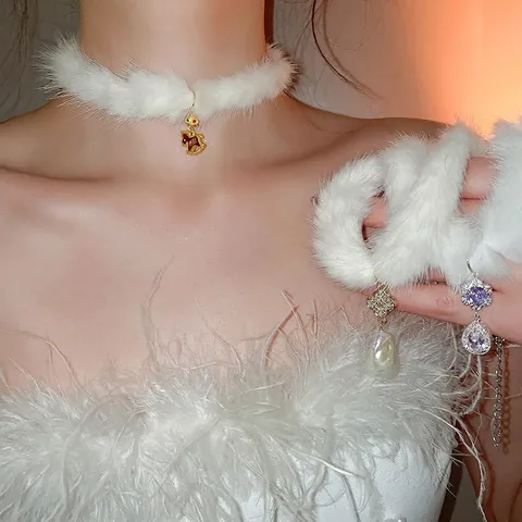 Elegante Collar Choker De Piel Sintética Para Mujer Gargantilla De Felpa Con Colgante De Perla Artificial Trébol Flor De Cristal