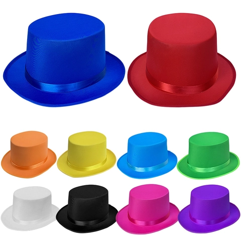 Vintage Top Hat Magician Performance High Cap Solid Color Knitted Fabric Satin Ribbon Party Halloween For Adult