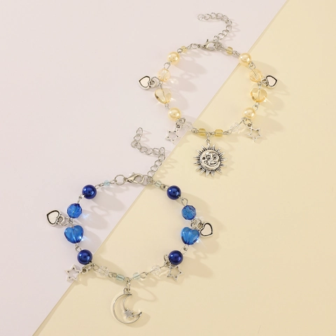 Sweet Cool Heart Cat Paw Tassel Beaded Bracelet For Women Alloy Resin Star Moon Charm Bohemian Jewelry Gift