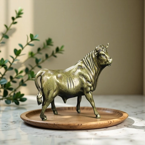Retro Alloy Bull Statue Ornament Spanish Fighting Bull Sculpture Bullish Strength Figurine Home Office Desk Decor