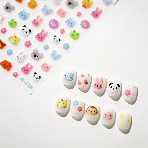 3D Relief Cartoon Animal Nail Art Stickers PET Self Adhesive Cute Panda Rabbit Frog Designs For Manicure DIY Decorations