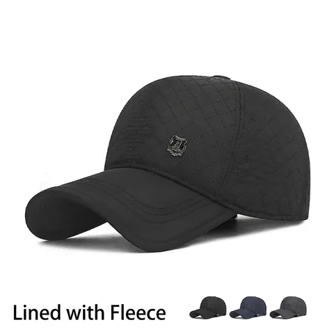 Men Winter Baseball Cap Quilted Polyester Fleece Lined Warm Windproof Earflaps Outdoor Sport Casual Hat