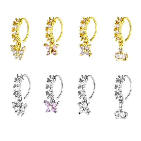 Copper Zirconia Butterfly Pendant Nose Ring Gold Silver Crown Flower Heart Moon Star Nose Hoop Fashion Piercing Jewelry For Women