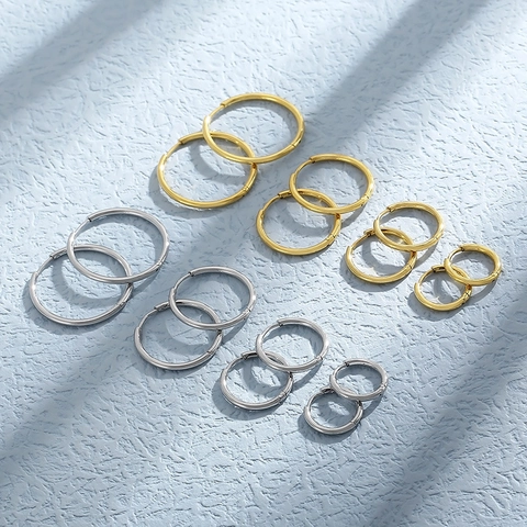Stainless Steel Hoop Earrings Round Geometric High Polished Minimalist Fashion Jewelry For Women Men Daily Wear