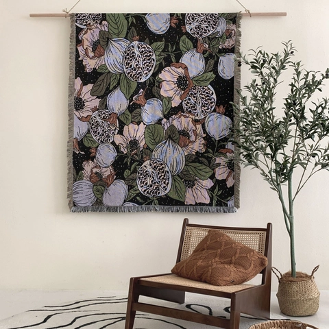 Strickdecke Aus Baumwolle Jacquard Granatapfel Blumen Quasten Sofaüberwurf Nordischer Boheme-Stil