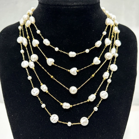 Irregular Artificial Pearl Necklace Bracelet Gold Plated Heart Charm Baroque Jewelry For Women Fashion Clavicle Chain