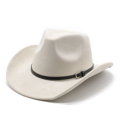 Western Cowboyhut Wildlederimitat Breite Krempe Mit Gürtelschnalle Vintage Britischer Stil Fedora Für Damen Herren