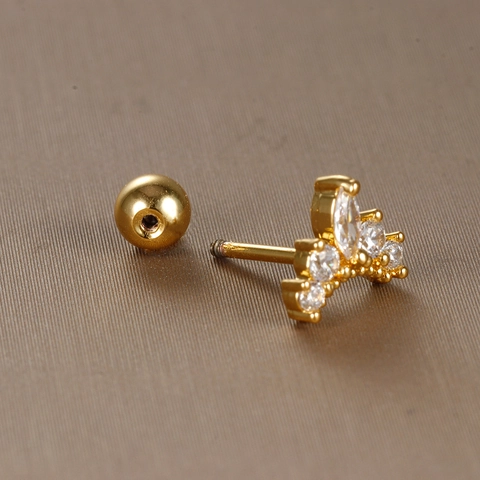 Zirconia Butterfly Crown Snowflake Helix Cartilage Stud Earrings Stainless Steel Post Gold Plated Screw Ball Back