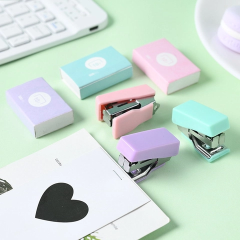 Mini Portable Stapler Plastic Metal Small Handheld Office School Desk Stationery Macaron Colorful Creative
