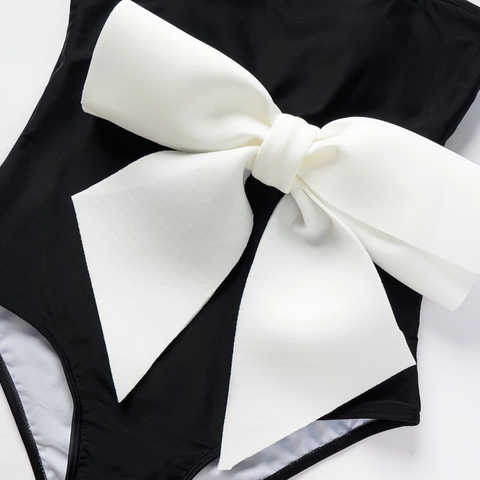 Women Swimsuit And Wrap Skirt Contrast Large Bow Decor Spaghetti Strap Slimming Beachwear Vacation