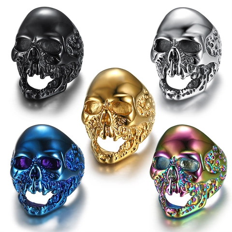 Vintage Skull Ring 316 Stainless Steel Gothic Punk Hip Hop Jewelry For Men Women
