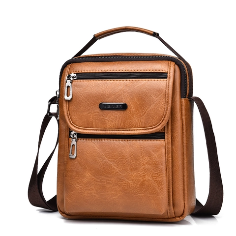 Borsa Da Uomo Vintage In Pelle PU Business Casual Borsa A Tracolla Con Cerniere Multiple Resistente All'acqua