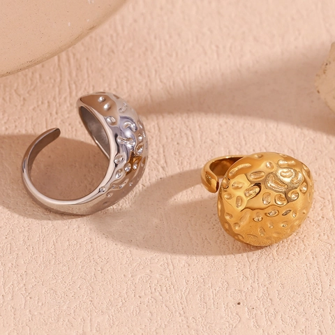 Anello Minimalista in Acciaio Inossidabile per Donna con Trama Martellata Design Aperto Regolabile Forma a Goccia Placcato Oro