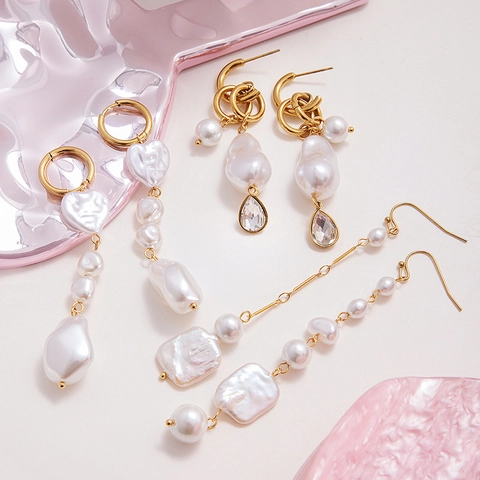 Orecchini Pendenti Con Künstliche Perle Barocche Acciaio Inossidabile Placcato Oro Cuore Goccia Eleganti Gioielli Per Donne