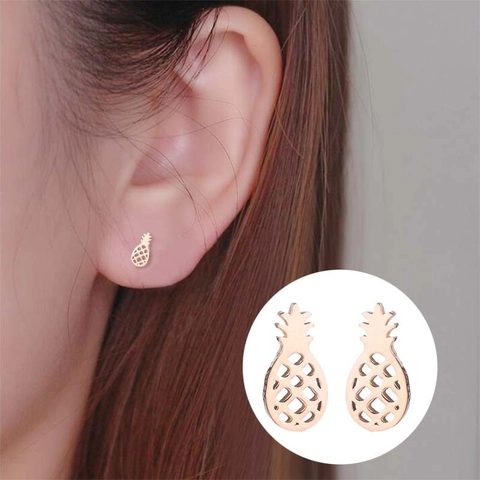 Pineapple Stud Earrings Stainless Steel Hollow Fruit Minimalist Cute Tropical Jewelry For Women Girls