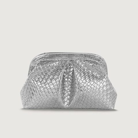 Woven Texture Dumpling Bag PU Leather Ruched Cloud Shoulder Bag With Metal Chain Strap Fashion Evening Clutch For Women