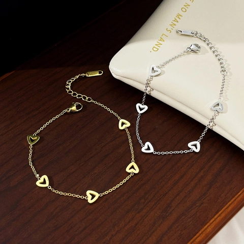 Hollow Heart Charm Bracelet Stainless Steel Adjustable Chain Minimalist Elegant Fashion Hand Jewelry For Women