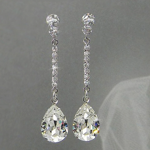 Pendientes Colgantes En Forma De Pera Gota De Agua Cobre Zirconia Lujo Boda Fiesta Joyería De Moda Para Mujer
