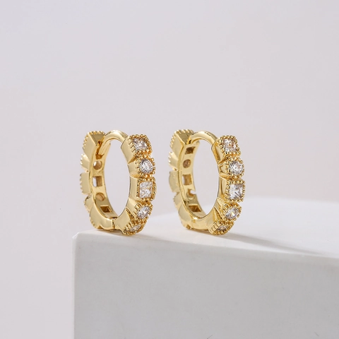 Geometric Hoop Earrings 18K Gold Plated Copper With Copper Earring Post Micro Paved Zircon Vintage Luxury For Women