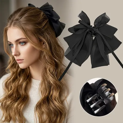 Grandes Pinces À Cheveux Nœud Tissu Satin Velours Mousseline Ruban Élégant Style Vintage Coiffe Pour Femmes Filles