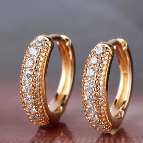 Orecchini a Cerchio in Rame Con Intarsio di Zirconia Moda Minimalista Placcato Oro Orecchini Huggie Gioielli Per Uomo Donna