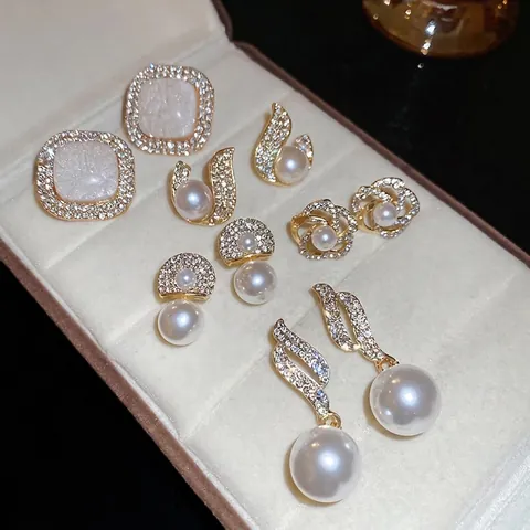 Eleganti Orecchini Con Strass E Künstliche Perle Sintetiche Con Perni In Argento 925 Gioielli Geometrici Lucidi In Lega Da Donna