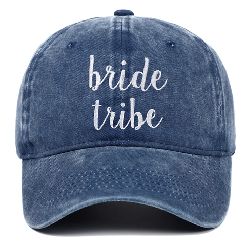 Washed Cotton Baseball Cap Distressed Retro Dad Hat With Bride Tribe Embroidery For Wedding Party Bridal Shower
