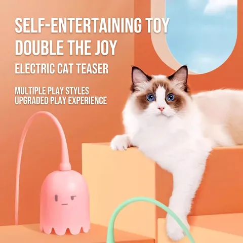 Interactive Electric Cat Toy Smart Automatic Rotating Tail Silicone USB Rechargeable Stick For Indoor Cats Boredom Relief