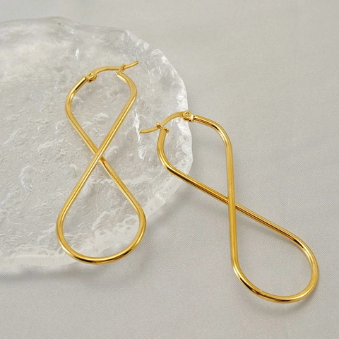 18K Gold Plated Edelstahl Unendlichkeit Creolen Für Damen Minimalistisch Nummer 8 Geometrisch Twist Ohrhänger