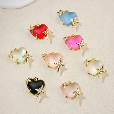 Heart Shaped Resin Pendants Copper Gold Plated With Zircon Star DIY Jewelry Making Accessories Colorful Drops
