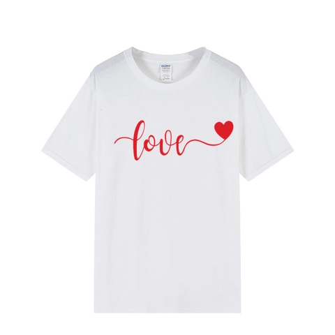 Love Herz Print Baumwolle T-Shirt Rundhals Kurzarm Atmungsaktiv Lässiges Sommer Oberteil Für Herren Damen Paare