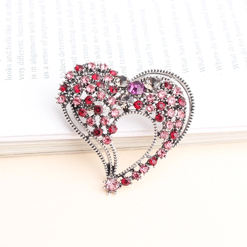 Spilla A Cuore Con Strass Cavo Lega Di Zinco Spilla Amore Vintage Tono Argento Accessorio Scintillante Gioielli Regalo