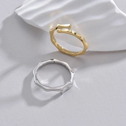 Anillo Abierto De Bambú Minimalista De Acero Inoxidable Ajustable Apilable Joyería Para Mujeres Tono Oro Plata