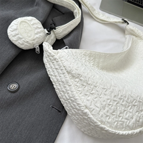 Borsa A Spalla Plissettata Texture Bolle Grande Capacità Borsa Hobo Tracolla Con Portamonete Rotondo Moda Minimalista Donna