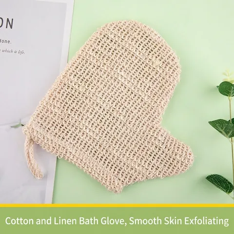 Guanto Da Bagno Esfoliante Cotone Lino Sisal Spugna Corpo Pulizia Profonda Per Doccia Con Corda Per Appenderlo