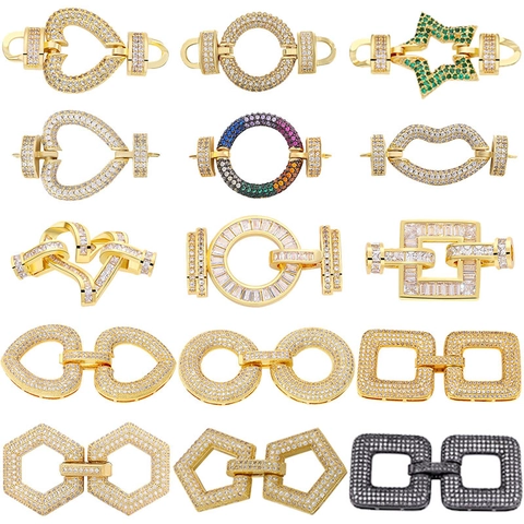 Copper Zircon Micro Pave Connector Buckle DIY Jewelry Making Findings Heart Star Round Shape Necklace Bracelet Clasps