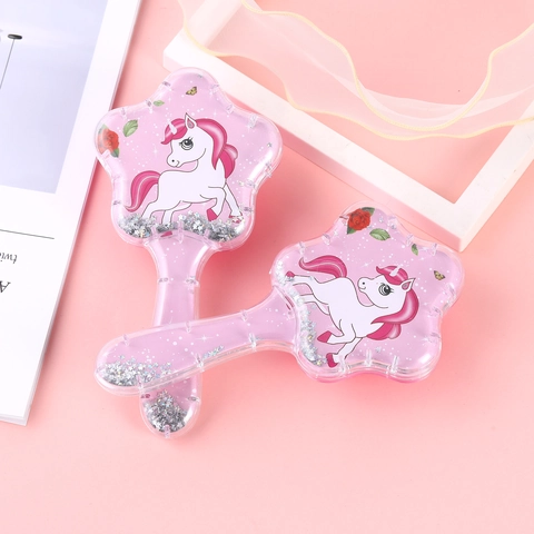 Kids Cartoon Detangling Hairbrush Plastic Air Cushion Scalp Massage Comb With Liquid Glitter Quicksand For Girls