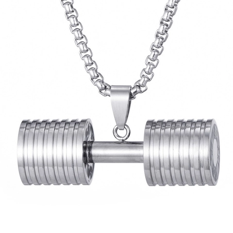 Dumbbell Pendant Necklace Stainless Steel Fitness Sports Jewelry With Box Chain For Men Women