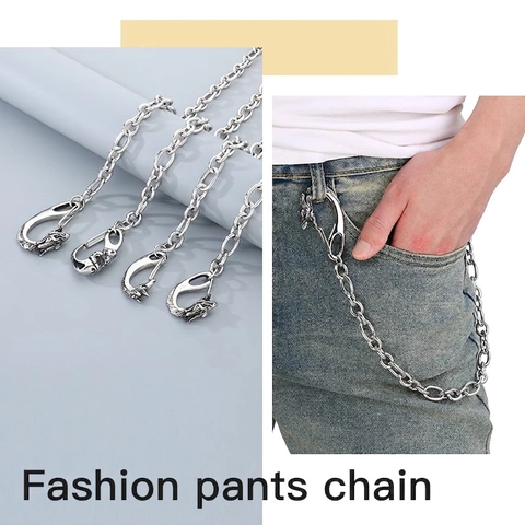 Men Stainless Steel Pants Chain Heavy Duty Hip Hop Punk Wallet Chain Dragon Skull Horse Head Charms Gothic Jeans Belt Accessories